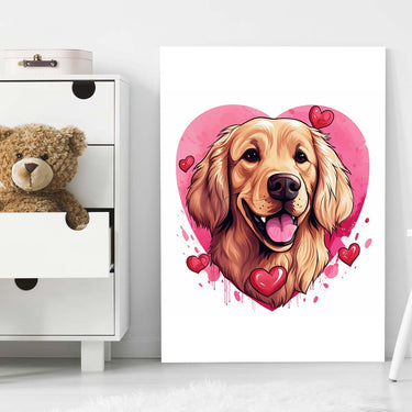 Cute Valentine Puppy Heart, Valentine Dog Canvas Print, Cute Golden Retriver Love Canvas Wall Art, Valentine's Dog Painting, Valentine's Canvas, Pet Lover, Valentines Gift